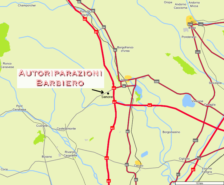 Mappa Autoriparazioni Barbiero 10 km